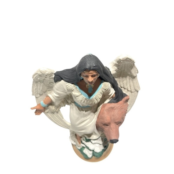 VTG Ceramic Bisque Native American Indian Angel with Bear 13” Tall x 9” Wide - Picture 9 of 15